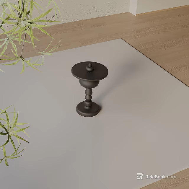 Classic Dark Side Table With Carved Base And Green Plant On Light Floor 3d model