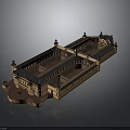 Classical Architectural Model Featuring Symmetrical Design Courtyard Columns And Roof Ornaments