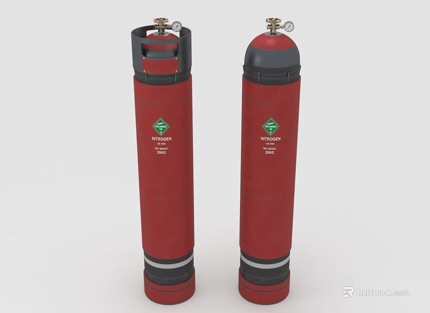 Two Red Oxygen Cylinders With Green Logo As Medical Equipment 3d model 