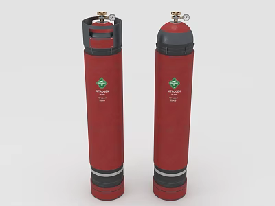 Two Red Oxygen Cylinders With Green Logo As Medical Equipment 3d model