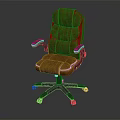 Comfortable Brown Leather Office Chair With High Back Armrests And Wheeled Base