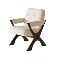 Soft Beige Accent Chair With Dark Frame Armrests And Button Tufted Design