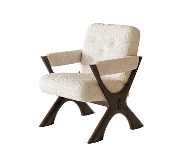 Soft Beige Accent Chair With Dark Frame Armrests And Button Tufted Design 3d model