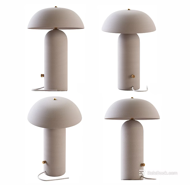 Modern Minimalist White Table Lamp with Round Dome Shade and Cylindrical Base Set of Four 3d model 