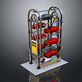 Sturdy Metal Multi Tier Storage Furniture With Safety Rails And Yellow Accents