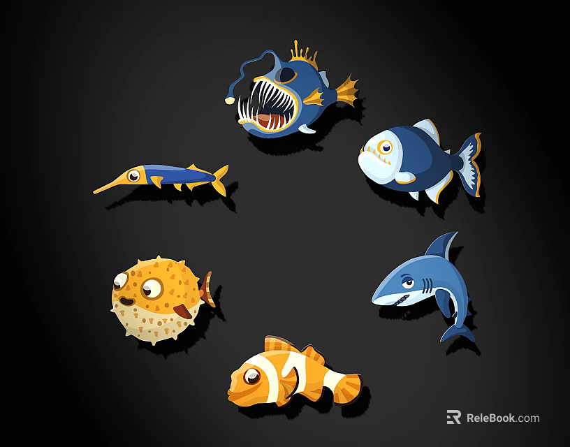 Playful Marine Life Wall Decor With Colorful Cartoon Fish Designs And Artistic Details 3d model 
