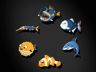 Playful Marine Life Wall Decor With Colorful Cartoon Fish Designs And Artistic Details 3d model