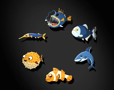 Modern Silhouette Cartoon Sea Life Silhouette 3d model