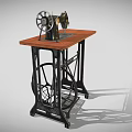 Vintage Sewing Machine on Wooden Tabletop with Metal Stand and Classic Design