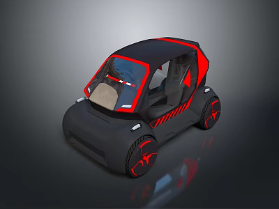 Futuristic Black and Red Compact Concept Car with Unique Design and Red Accented Wheels 3d model