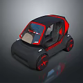 Futuristic Black and Red Compact Concept Car with Unique Design and Red Accented Wheels