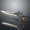 Fantasy Warrior Wielding Steampunk Mechanical Sword With Gear And Blade 3d model