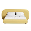 Yellow Modern Double Bed with Curved Headboard and White Bedding Pillows