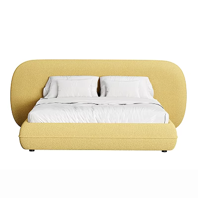 Yellow Modern Double Bed with Curved Headboard and White Bedding Pillows 3d model
