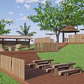 Modern Outdoor Restaurant Wooden Plank Road Landscape Mountain View Platform Slope Road Terra Corridor Frame Ecological Slope Protection Outdoor Forest Tea House 3d model