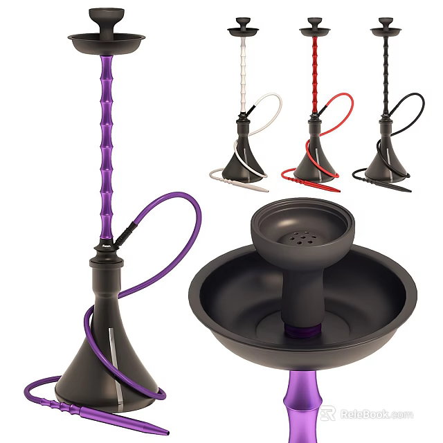 Colorful Hookah Set With Assorted Colored Pipes Bowl And Hose Parts 3d model 