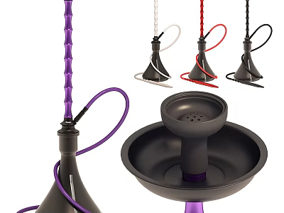 Colorful Hookah Set With Assorted Colored Pipes Bowl And Hose Parts 3d model