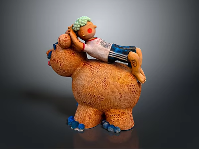 Decorative Home Decor Sculpture With Child With Green Hair Lying On Orange Animal Body And Blue Feet 3d model