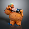 Decorative Home Decor Sculpture With Child With Green Hair Lying On Orange Animal Body And Blue Feet