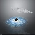 Shark Swimming In Blue Ocean Water With White Cloud Above 3d model