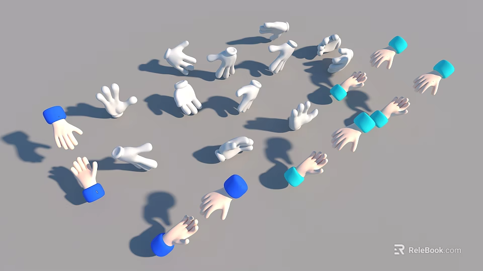 Game Movie Character Hand Arm Models White Blue Light Blue Scattered Gray Background 3d model 