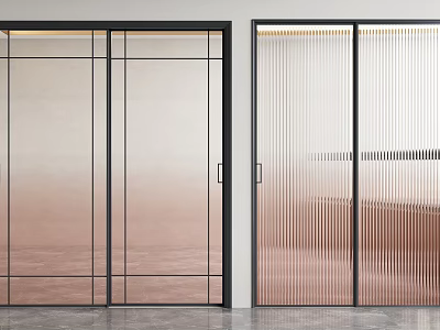 Elegant Modern Sliding Doors with Glass Metal Frames and Striped Pink Gradient 3d model
