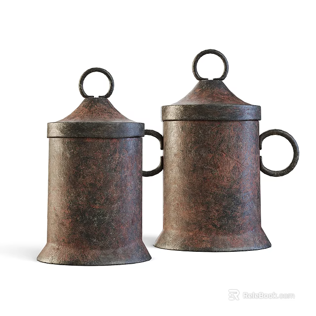Two Rustic Metal Hardware Storage Containers With Lids And Handles For Tools 3d model 