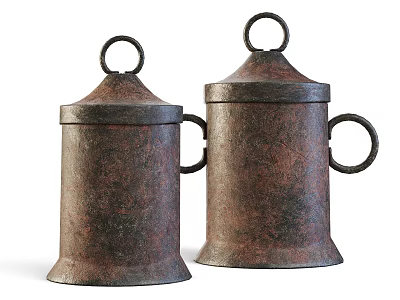 Two Rustic Metal Hardware Storage Containers With Lids And Handles For Tools 3d model