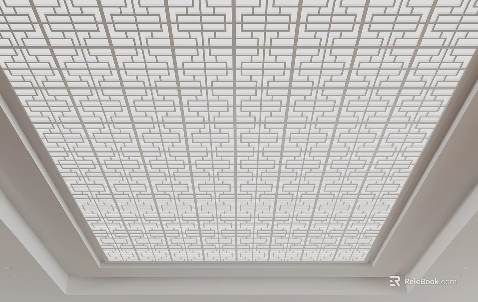 Modern White Ceiling Design With Decorative Intricate Geometric Grid Patterns 3d model 