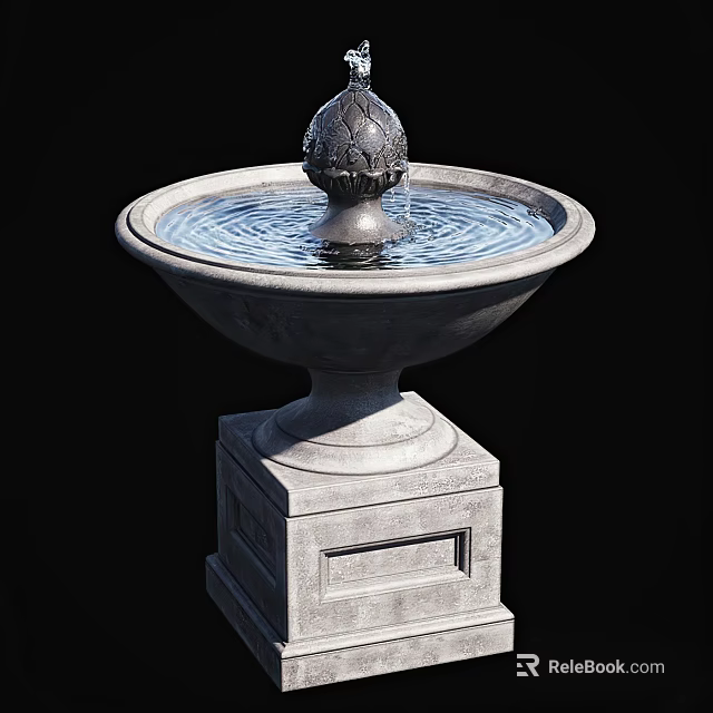 Garden Ornament Stone Fountain With Circular Basin Decorative Top Flowing Water And Square Pedestal 3d model 