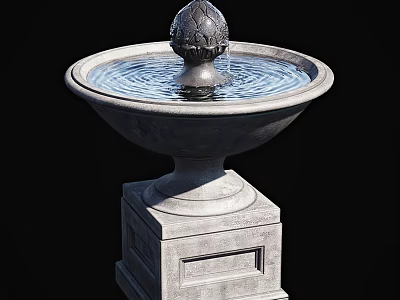 Garden Ornament Stone Fountain With Circular Basin Decorative Top Flowing Water And Square Pedestal 3d model