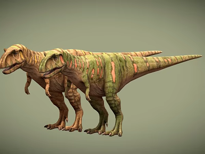 Green And Brown Striped Dinosaur Models In Standing Posture 3D Render 3d model