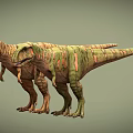 Green And Brown Striped Dinosaur Models In Standing Posture 3D Render