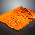 Appetizing Takeout Meal in Orange Container with Crispy Fries and Savory Wrap