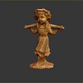 Woman Statue in Flowing Dress with Flower Crown Holding Poles on Pedestal and Reflection