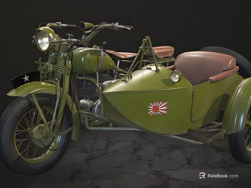 Vintage Green Motorcycle With Sidecar Star Emblem And Classic Retro Design 3d model 