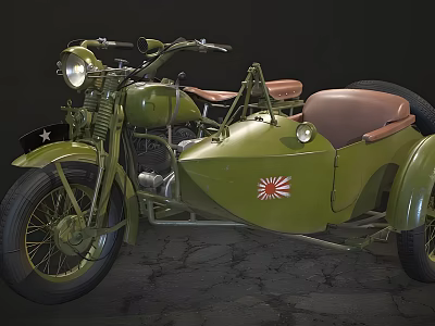 Vintage Green Motorcycle With Sidecar Star Emblem And Classic Retro Design 3d model