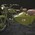 Vintage Green Motorcycle With Sidecar Star Emblem And Classic Retro Design