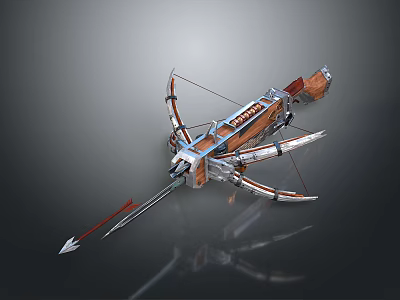 Detailed Mechanical Crossbow With Wooden And Metal Structure And Sharp Arrow Design 3d model