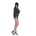 Woman Wearing Striped Shirt And Denim Shorts With High Heels On Black Background 3d model