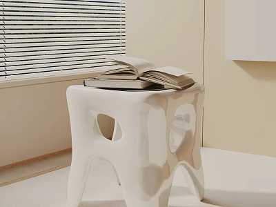 Modern White Side Table With Open Book And Window Blinds In Interior 3d model