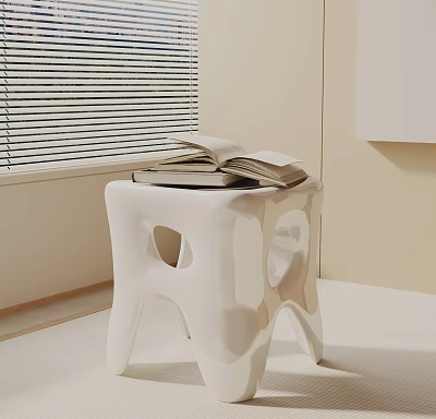 Modern White Side Table With Open Book And Window Blinds In Interior 3d model