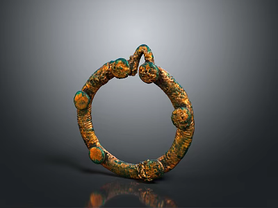 Ancient Circular Metal Sculpture With Intricate Patterns And Patinated Green Orange Hues 3d model