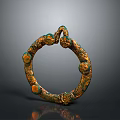 Ancient Circular Metal Sculpture With Intricate Patterns And Patinated Green Orange Hues