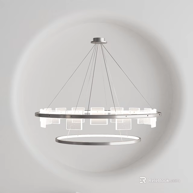 Contemporary Modern Round Chandelier With Metal Frame And Transparent Square Shades 3d model 