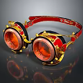 Vintage Steampunk Goggles With Red Strap Gold Accents And Copper Lenses