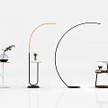 Modern Arc Floor Lamps with Side Tables Decorative Vases and Plants