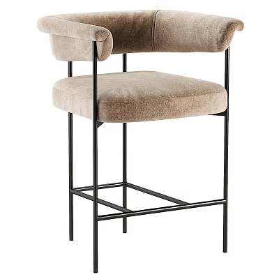 Modern Bar Stool With Beige Upholstered Seat Black Metal Frame And Armrest 3d model