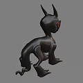 Black Mythical Creature with Pointed Ears Red Eyes and Curved Tail 3d model
