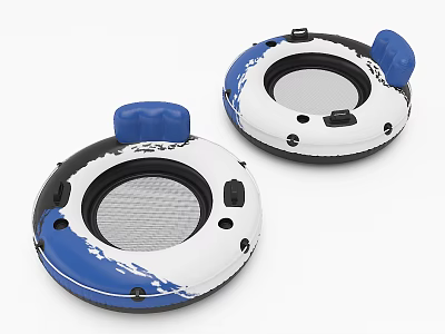 Two Inflatable Blue And White Water Sports Rings With Handles For Swimming Activities 3d model